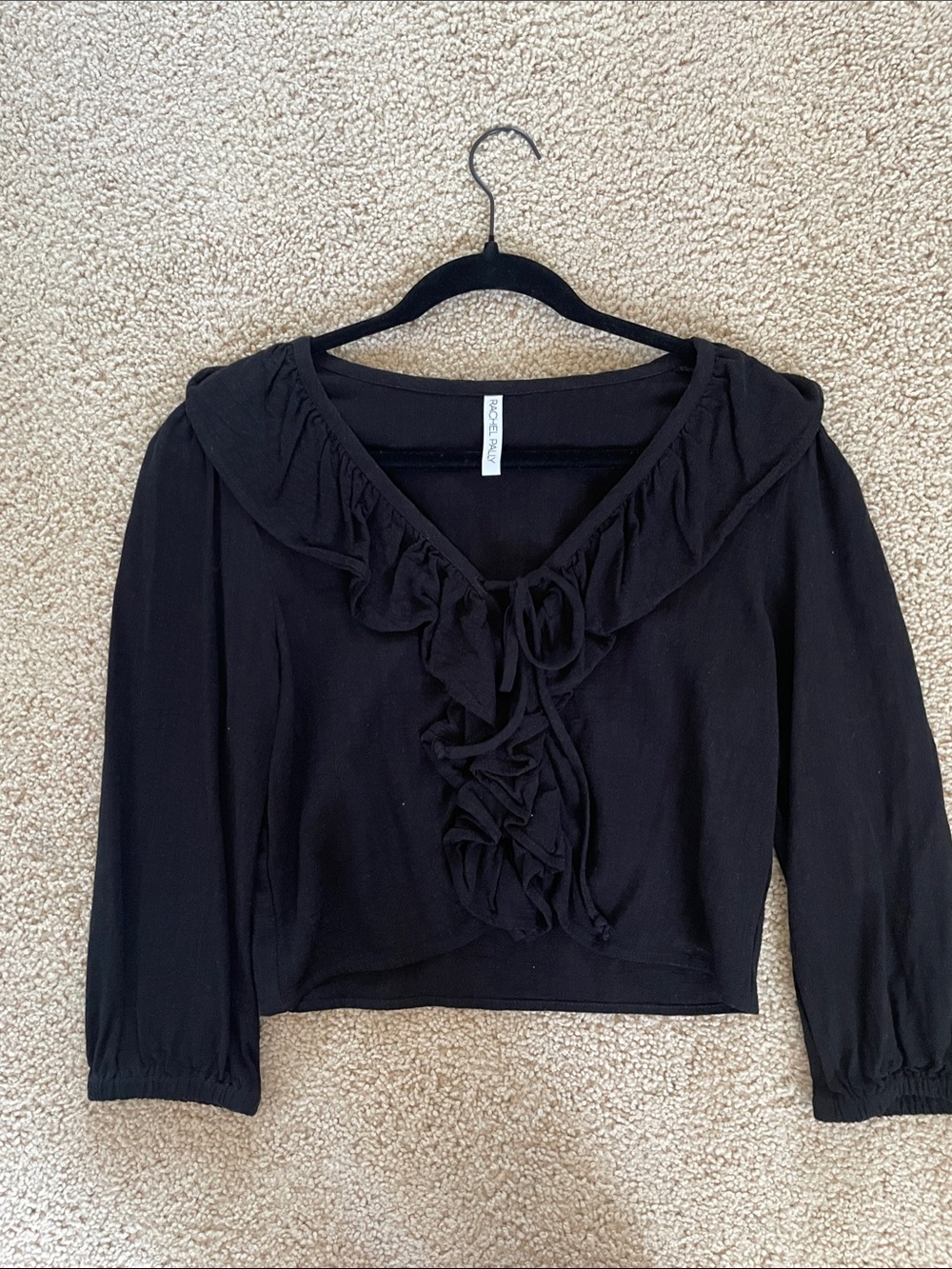 Rachel Pally Black Ruffle Tie-Front Top